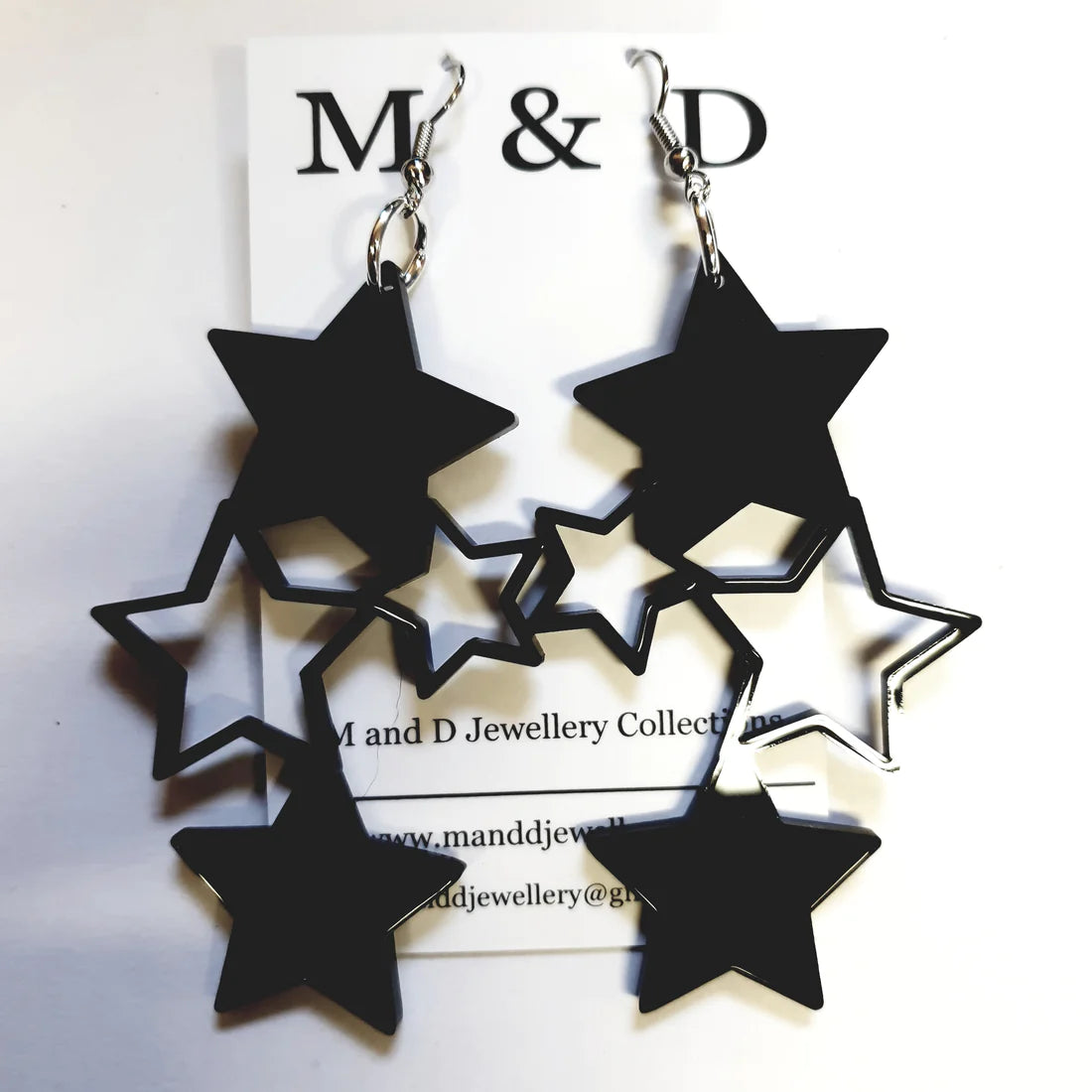 M and D Jewellery - Hollow and Solid Long Star Dangles earrings | Black