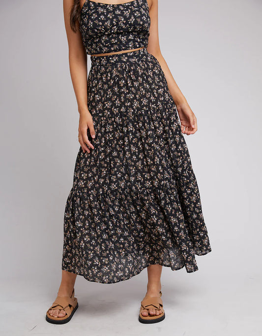 Allabouteve - Maya Floral Maxi Skirt | Black