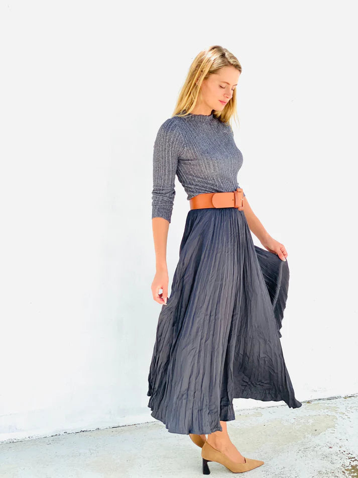 Pleated Maxi Skirt Dark Grey Style358