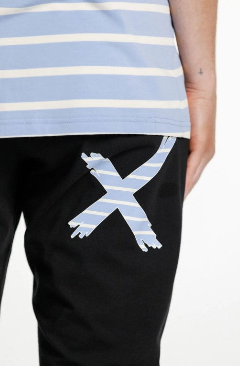 Home-Lee Apartment Pants - Black with Cerulean Stripe X