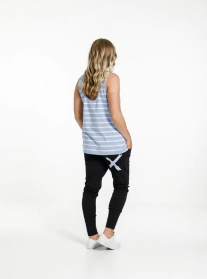 Home-Lee Apartment Pants - Black with Cerulean Stripe X