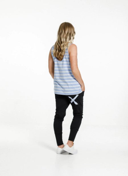 Home-Lee Apartment Pants - Black with Cerulean Stripe X