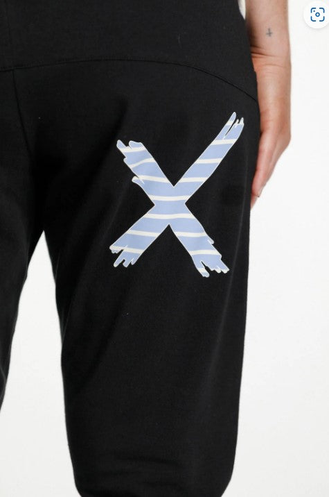 Home-Lee 3/4 Apartment Pants - Black with Cerulean Stripe X