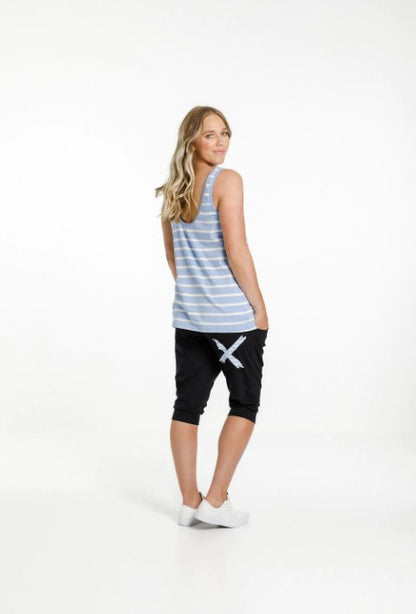 Home-Lee 3/4 Apartment Pants - Black with Cerulean Stripe X