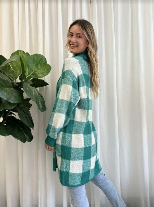 MIRACLE - Longline Knit Cardi | Green Check