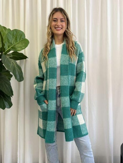 MIRACLE - Longline Knit Cardi | Green Check