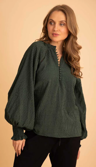 Augustine - Amaya | Riley Blouse Green Velvet Stripe