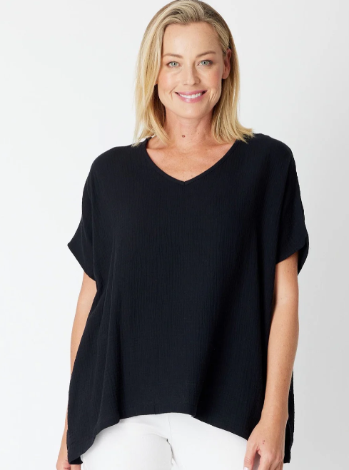 Cordelia St | Bubble Cotton Kimono Top - Black