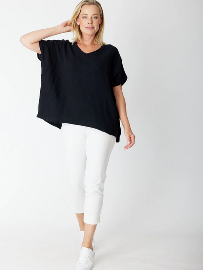 Cordelia St | Bubble Cotton Kimono Top - Black