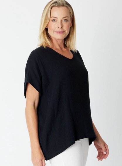 Cordelia St | Bubble Cotton Kimono Top - Black