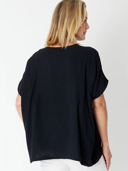 Cordelia St | Bubble Cotton Kimono Top - Black