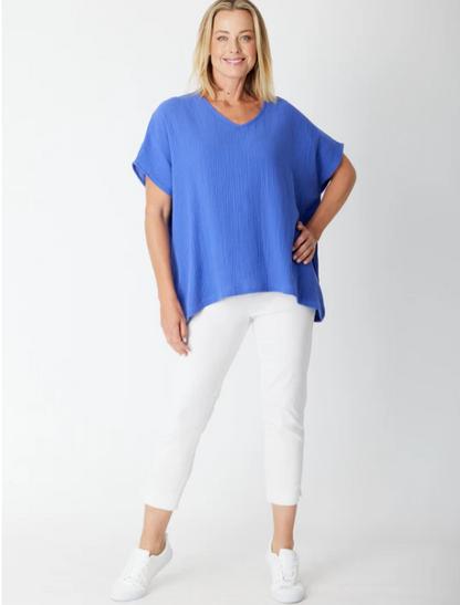 Cordelia St | Bubble Cotton Kimono Top - Wedgewood