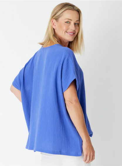 Cordelia St | Bubble Cotton Kimono Top - Wedgewood