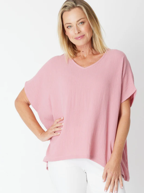 Cordelia St |Bubble Cotton Kimono Top - Rose