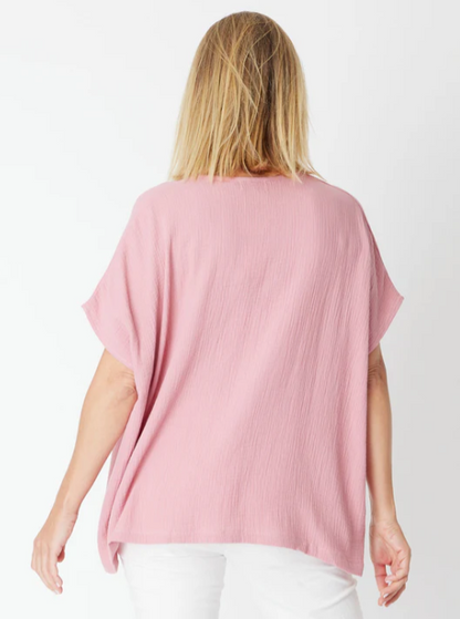 Cordelia St |Bubble Cotton Kimono Top - Rose