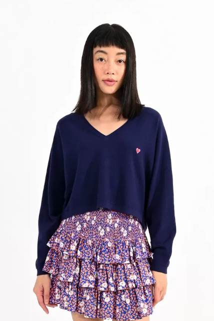 LILI SIDONIO | V-neck crop sweater - Navy