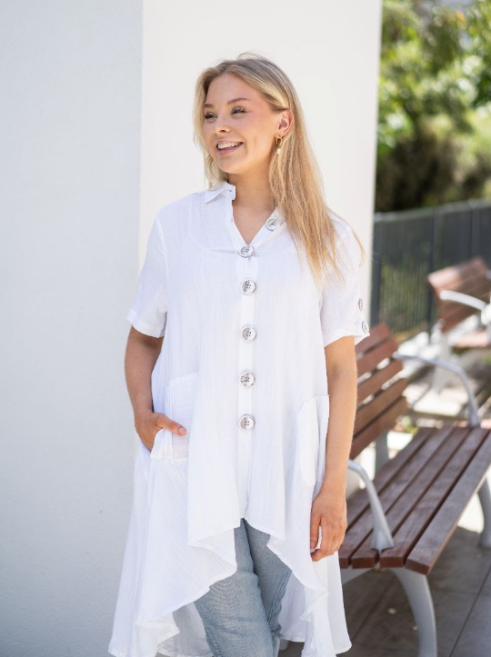 Willow Tree | Linen Blend Long Shirt - White