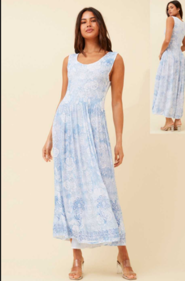 CKM | Sleeveless Printed Dress - Blue/ White