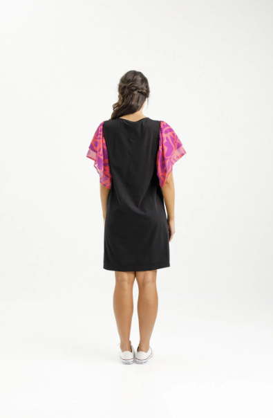 Homelee | Lola Dress - Black with Sunset Floral Sleeves