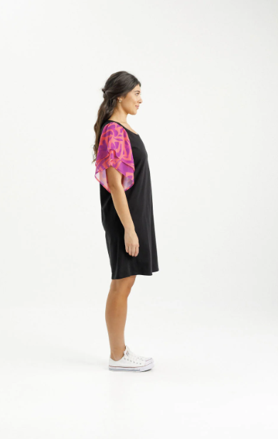 Homelee | Lola Dress - Black with Sunset Floral Sleeves