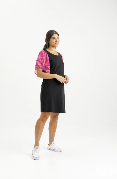 Homelee | Lola Dress - Black with Sunset Floral Sleeves