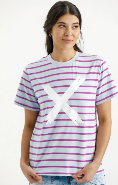 Homelee | Chris Tee - Orchid Stripe with White X