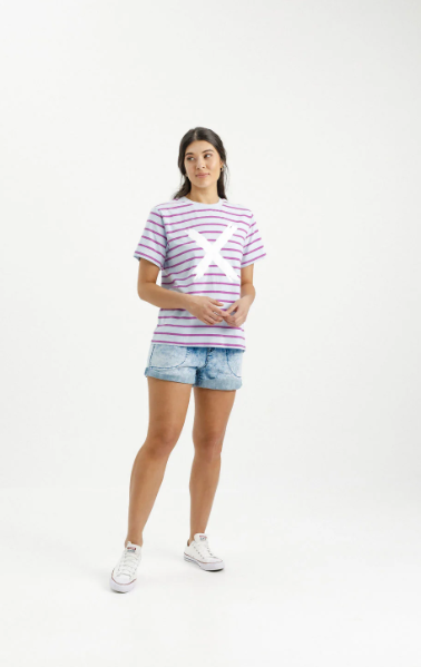 Homelee | Chris Tee - Orchid Stripe with White X