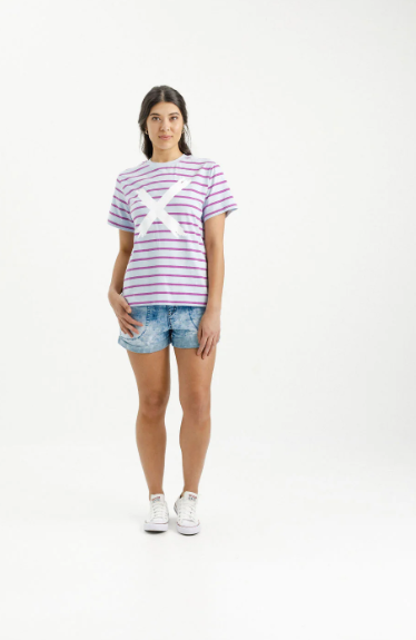 Homelee | Chris Tee - Orchid Stripe with White X