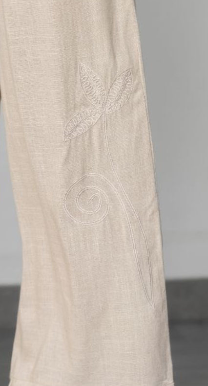 QQ Fashion | Tropical Embroidery Wide Leg Pant - Beige