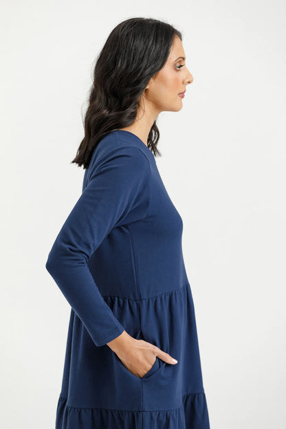 Homelee | Long Sleeve Kendall Dress - Indigo Blue