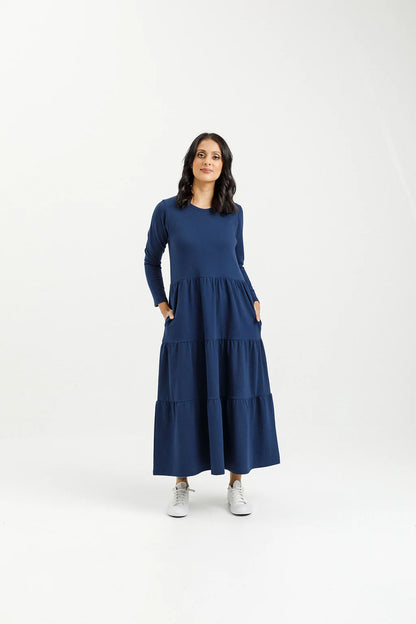 Homelee | Long Sleeve Kendall Dress - Indigo Blue