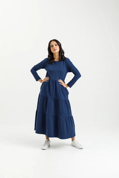 Homelee | Long Sleeve Kendall Dress - Indigo Blue