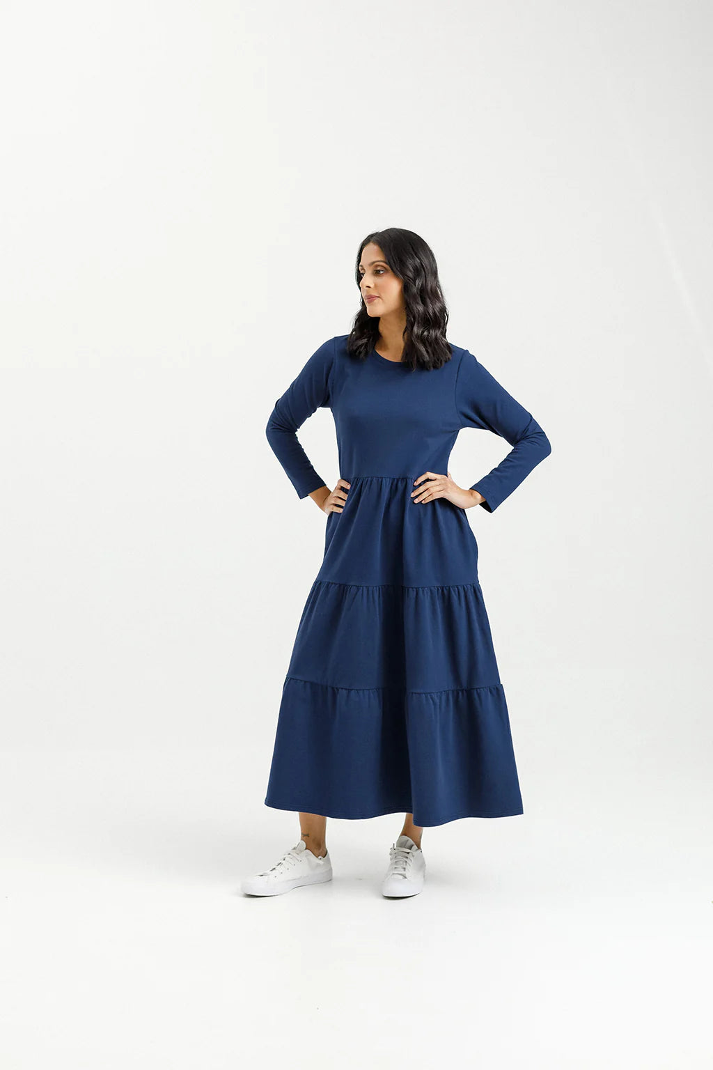 Homelee | Long Sleeve Kendall Dress - Indigo Blue