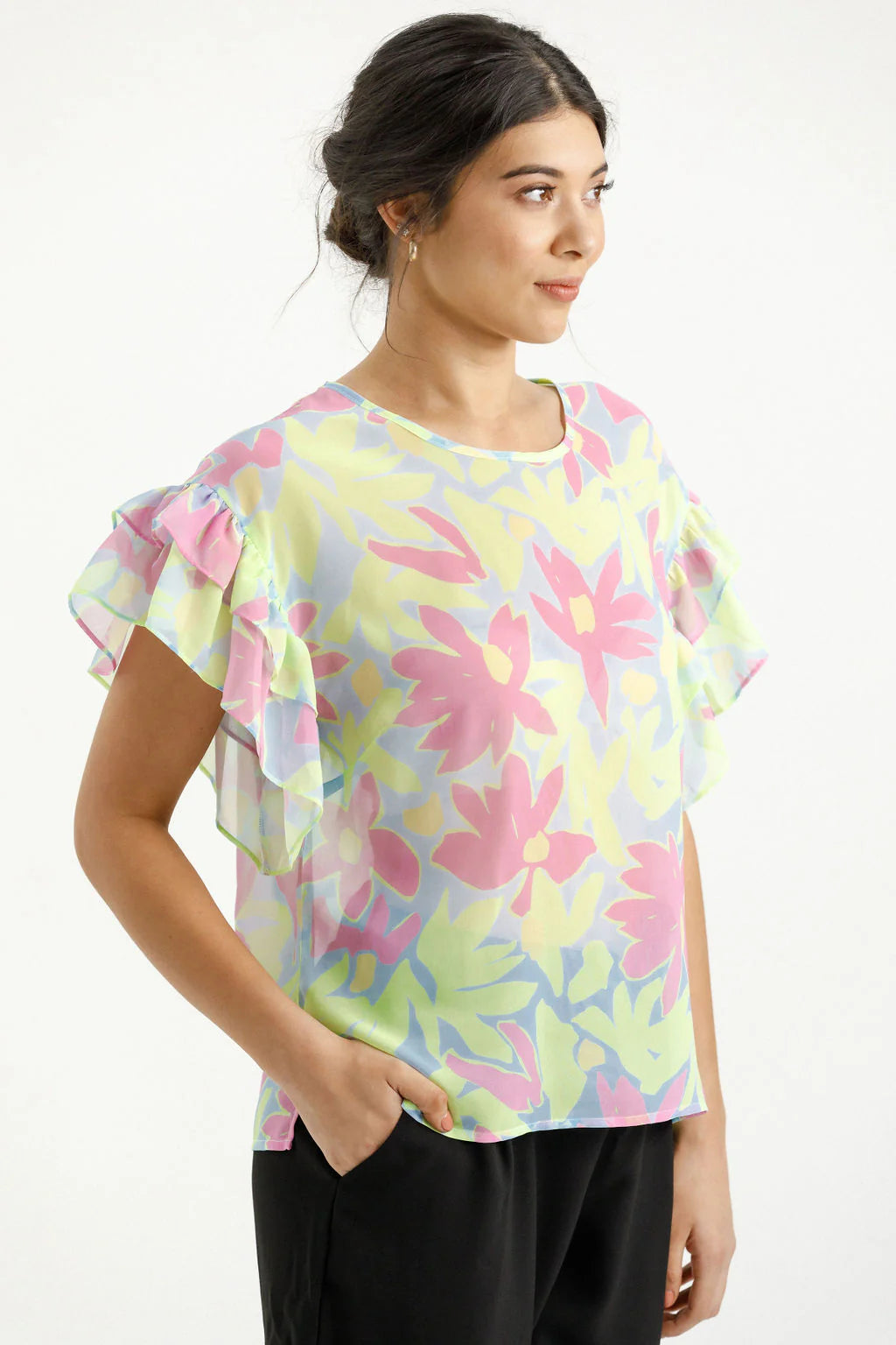 Homelee | Evelyn Blouse - Lime Daisies