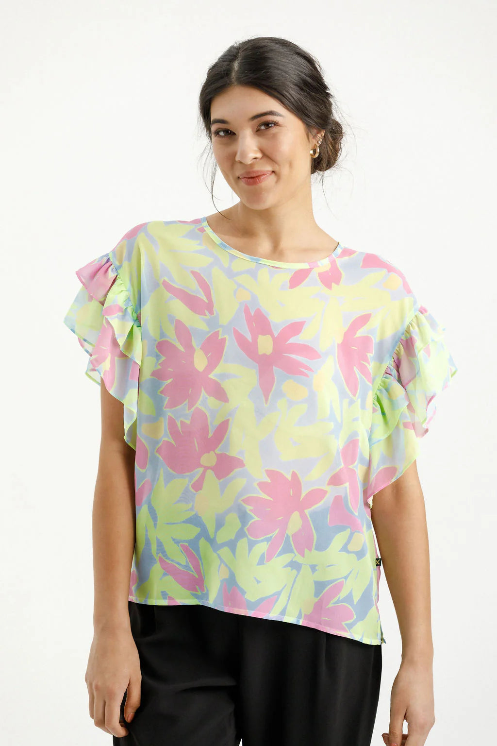 Homelee | Evelyn Blouse - Lime Daisies