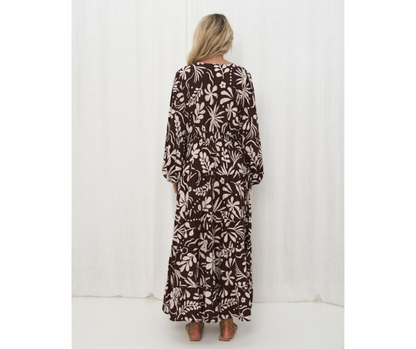 Iris Maxi The Label | Printed Maxi Dress- Brown\Cream