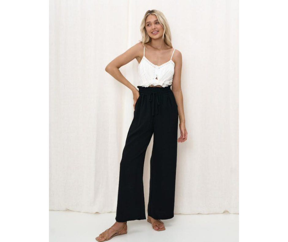 Iris Maxi The Label | Linen Wide Leg Pant - Black