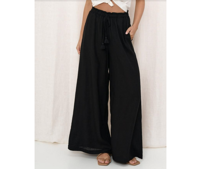 Iris Maxi The Label | Wide Leg Pant - Black\ Tassel