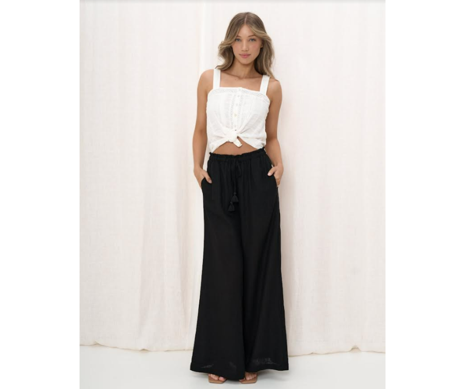 Iris Maxi The Label | Wide Leg Pant - Black\ Tassel