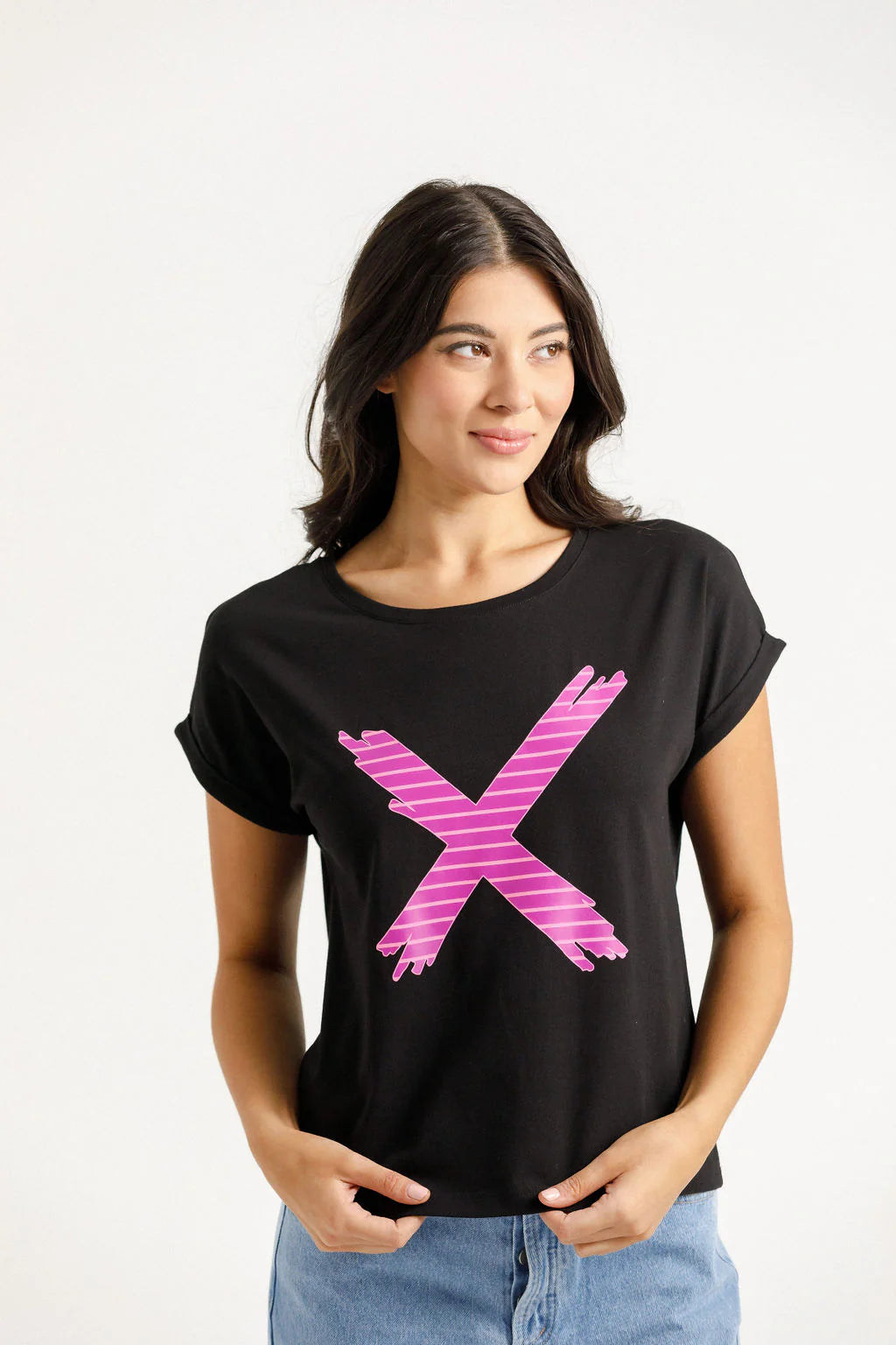 Homelee | Jackie Tee - Black with Candy Stripe X