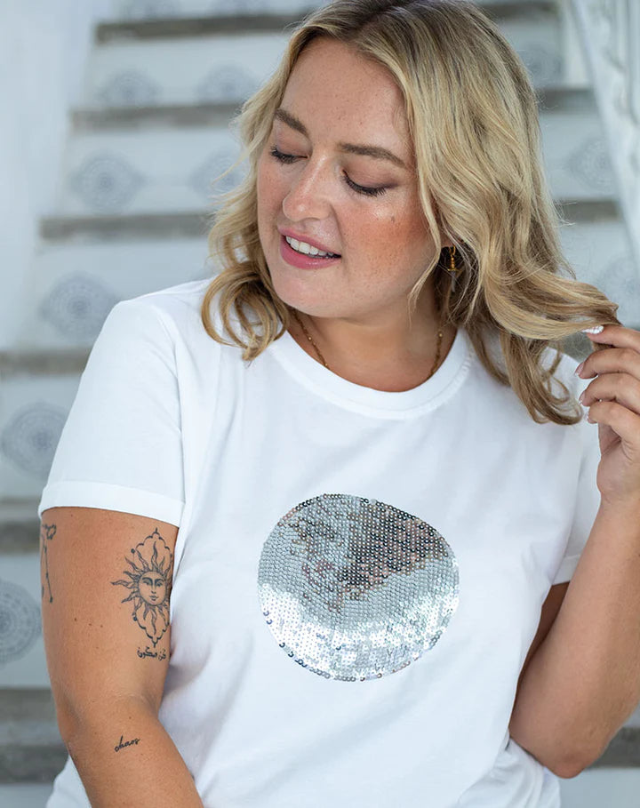 FREEZ - Circle Sequin Tee | White