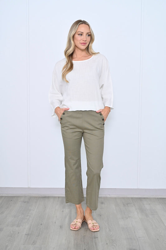 LaMode | Pull On Straight Leg Stretchy Pants - Khaki