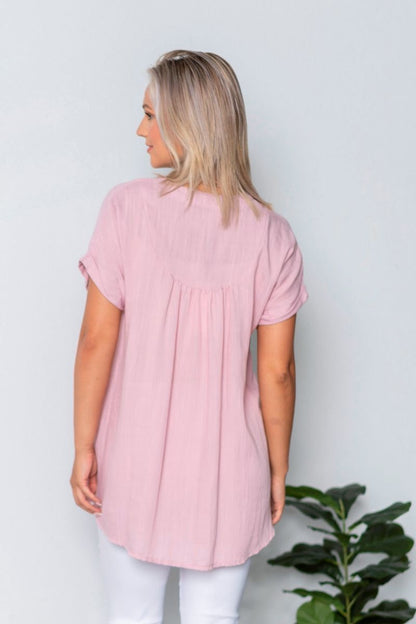 Willow Tree Linen Blend Peasant Top - Dusty Pink