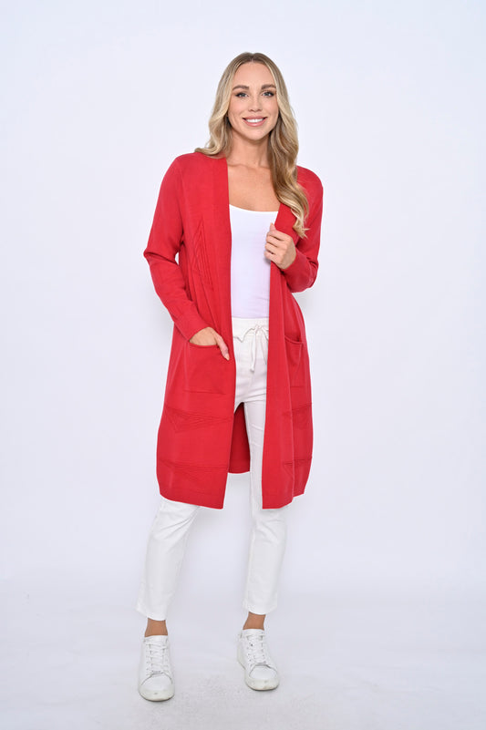 Cali & Co | Long Knit Cardigan - Red