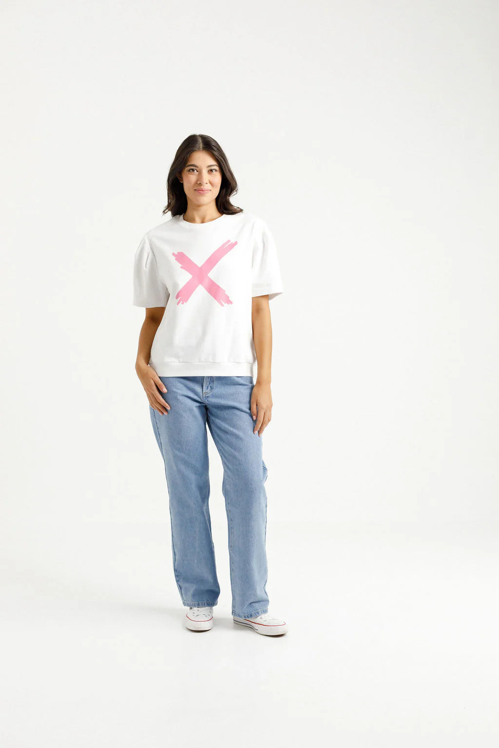 Homelee | Wylder Tee - White with a Candy Pink X