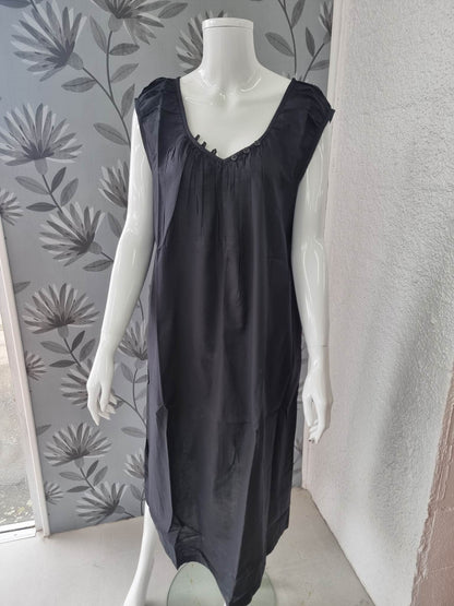 Arabella -  Cotton Strap button V Neck Nightie - Black