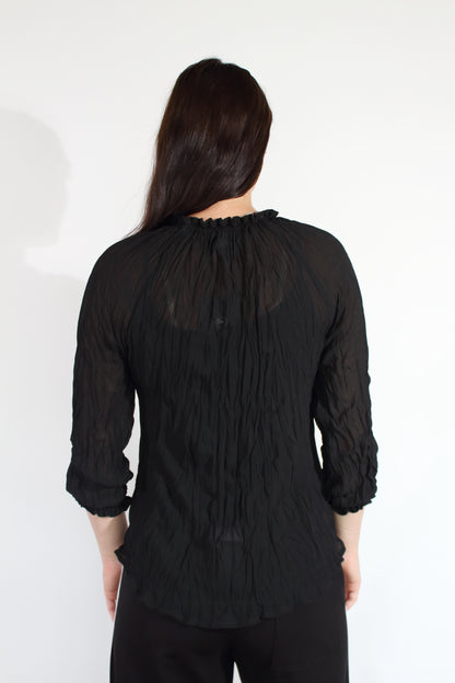 JACLYN M Grace Crinkle Blouse - Black