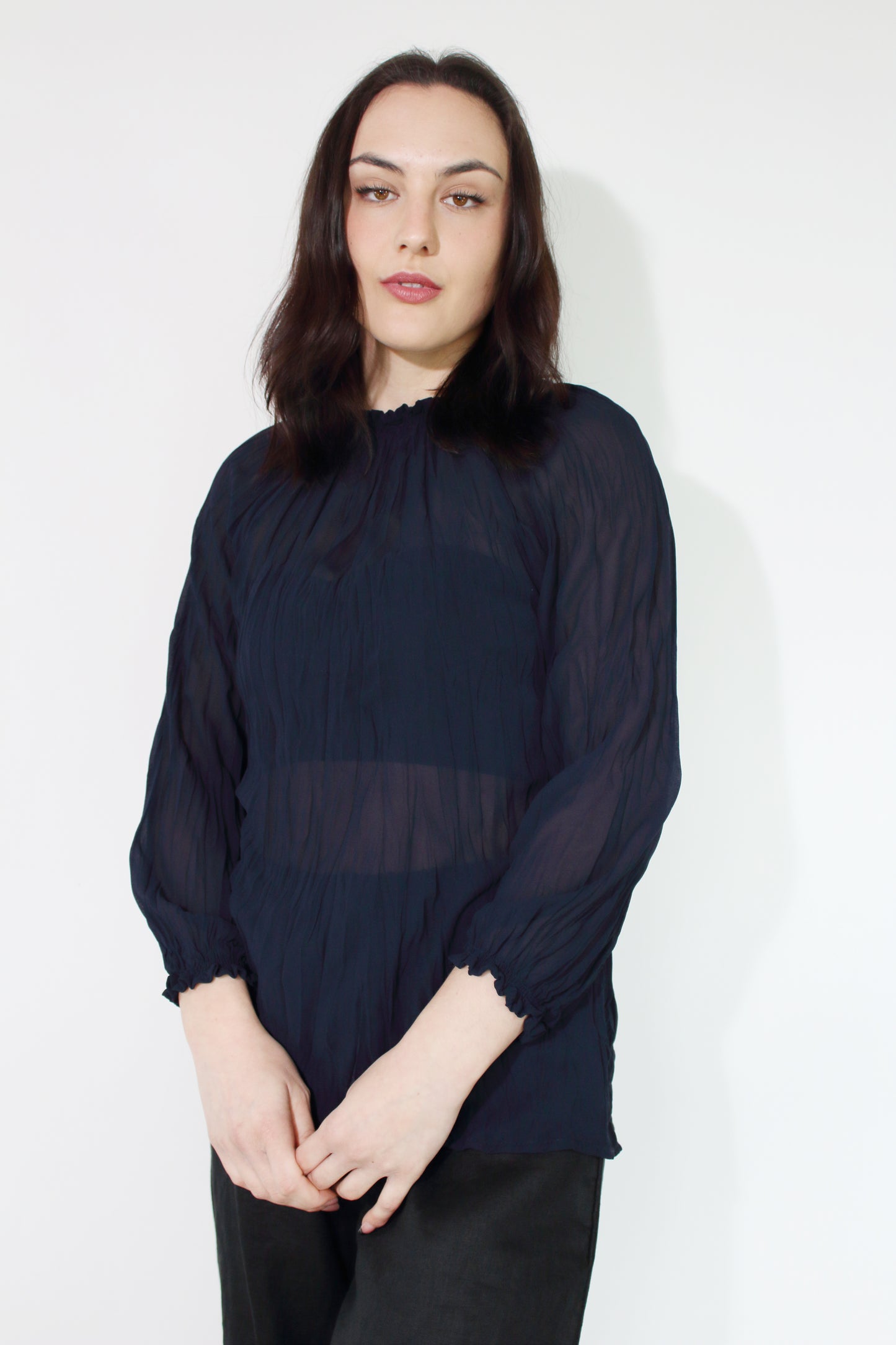 JACLYN M Grace Crinkle Blouse - Midnight