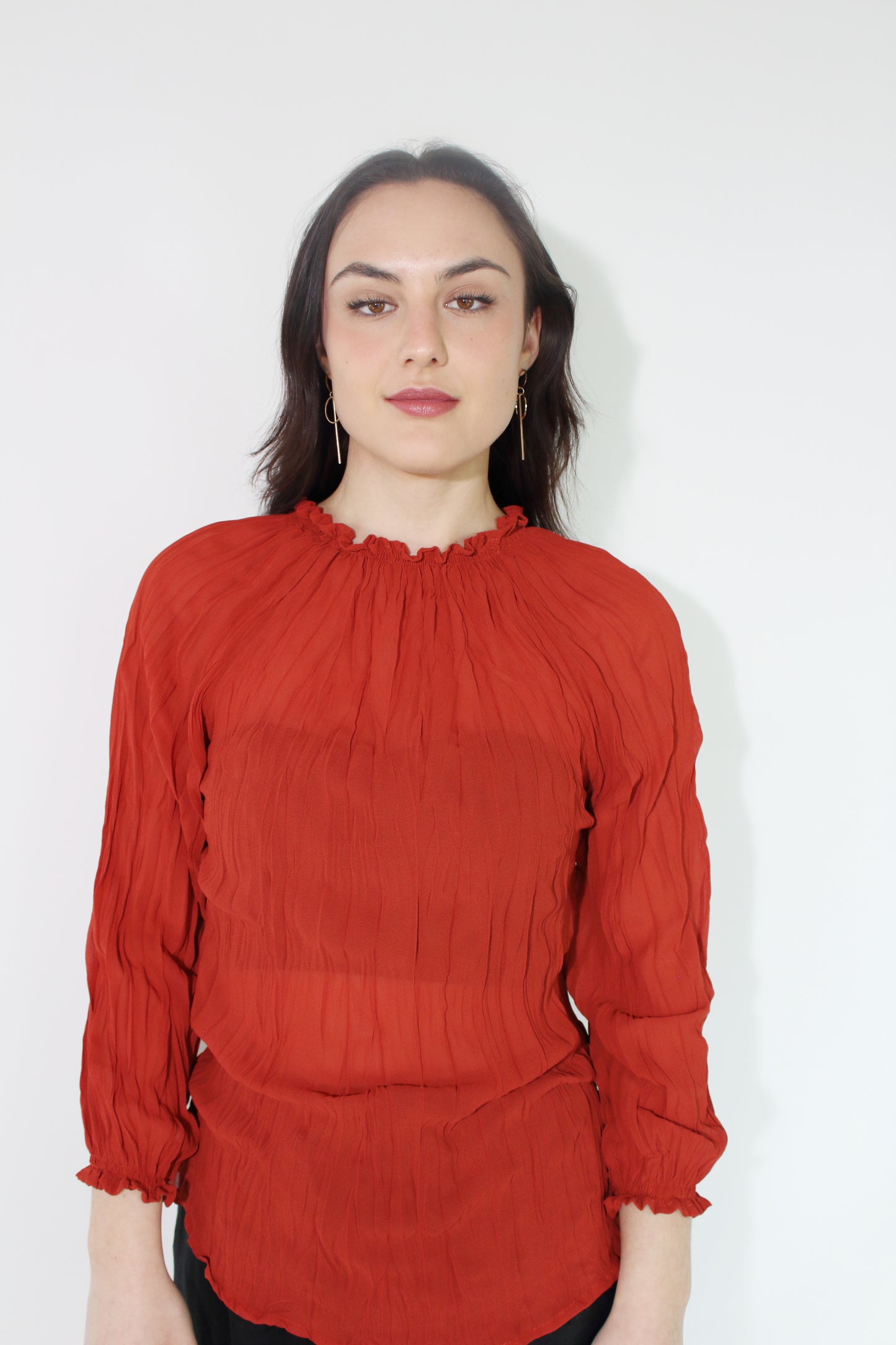 JACLYN M Grace Crinkle Blouse - Rust