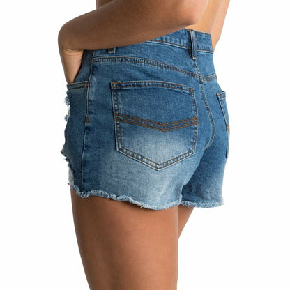 Ringers Western- Jessie Womens Mid Rise Ripped Denim Short - True Blue